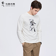 與狼共舞（DANCING WOLVES）2025秋裝新款印花長袖T恤男休閑親膚圓領(lǐng) 米白801 XL 180_96A_