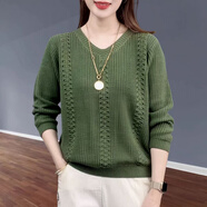 春秋新款洋氣減齡V領(lǐng)寬松棉套頭針織衫日系復古顯瘦純棉 綠色 均碼 【80-150】