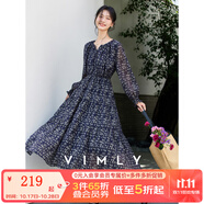 梵希蔓藏青色法式圓領(lǐng)碎花連衣裙女2025年秋季新款印花a字中長裙 A0222 藏青花色 XL （建議120-130斤）