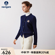 Navigare意大利小帆船女士毛衣秋冬季新款純綿羊毛長袖開衫通勤保暖外套男 海軍藍 S