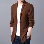 SUSTYLE國際一線(xiàn)奢侈品牌長(cháng)款男士帥氣毛衣開(kāi)衫潮男裝青中年純色針織線(xiàn)衫 焦糖 S 165/S