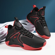 喬丹格蘭籃球鞋男鞋防水皮面運(yùn)動(dòng)鞋輕便室內(nèi)外減震耐磨防滑實(shí)戰(zhàn)戰(zhàn)靴秋冬 黑紅-皮面加絨棉鞋 42