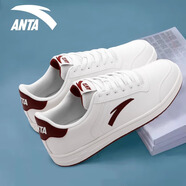 安踏（ANTA）板鞋男鞋低幫秋季2025新款小白鞋休閑青少年薄底輕便運(yùn)動(dòng)鞋子 【送襪】-4象牙白/絳紅色 40