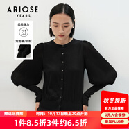 艾諾絲雅詩【商場同款】春秋季新品純色舒適圓領(lǐng)泡泡袖針織衫開衫20811833 黑色 S