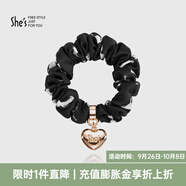 She's茜子發(fā)飾心形發(fā)圈大腸圈頭花頭繩馬尾皮筋綁頭發(fā)繩頭飾中秋禮物女 印花黑色G3