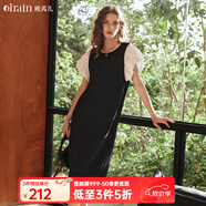 Olrain歐芮兒法式黑白色連衣裙女夏季女裝氣質(zhì)撞色拼接長(cháng)裙裙子 黑白色 XL