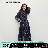 紅袖波點收腰連衣裙2025春季新款女裝飄帶垂感顯瘦百搭氣質長袖雪紡裙 藏青495 S