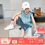 左西男童夏裝套裝2025兒童夏季速干籃球服運動背心兩件套 藍灰色 160