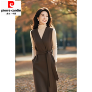 皮爾卡丹法式秋冬氣質(zhì)名媛高端女神范感顯瘦杏色打底衫咖色背心連衣裙 杏色打底衫+咖色 背心裙標準版 S 【建議80-95斤】