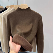 皮爾卡丹（pierrecardin）感半高領(lǐng)加絨加厚毛衣女秋冬針織衫一體絨保暖內(nèi)搭打底上衣女[咖啡色]毛衣女冬/毛衣秋冬內(nèi)搭/3XL 70/75kg[現(xiàn)貨速發(fā)]贈運