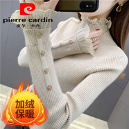 皮爾卡丹（pierre cardin）2025秋冬蕾絲針織半高領(lǐng)修身顯瘦打底衫女裝洋氣內搭短款毛衣上衣 杏色加絨 專(zhuān)柜品質(zhì) 加厚 S 95斤及以下