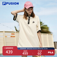 FILA FUSION斐樂潮牌女子連衣裙夏時尚寬松簡約POLO領連身裙 乳糖色-BG M （165/84A/M）