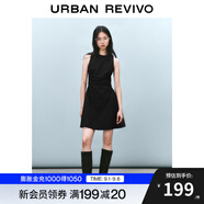 UR2025春季新款女摩登氣質(zhì)褶皺收腰顯瘦無袖連衣裙UYY750030 黑色 XL