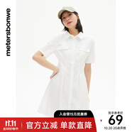 美特斯邦威純色收腰連衣裙女休閑舒適時(shí)尚百搭裙子女 雪白色 S 155 80A