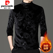 皮爾卡丹（pierre cardin）韓國絨毛衣春秋款金絲絨加絨加厚爸爸裝保暖衛衣男裝打底衫潮 黑色 龍圖【加絨】韓國絨 加厚 2XL 建議140/160斤