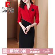 皮爾卡丹高端精致連衣裙2025新款女春秋季包臀晚禮服裙高級感職業(yè)氣質(zhì)裙子 紅色 4XL 【145-160斤】