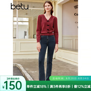 百圖betu女裝秋新款毛衣少女感絲絨蝴蝶結V領(lǐng)提花長(cháng)袖毛衣2309T93 紅色 XS