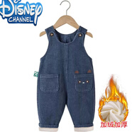 迪士尼（Disney）寶寶燈芯絨背帶褲2024秋冬款1一5歲可愛(ài)男女童寶寶兒童條絨褲子潮 藍色繡花背帶褲0808 秋冬加絨款 80 cm可開(kāi)檔