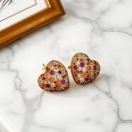 XIYOOMIS925銀針滿(mǎn)鉆愛(ài)心耳釘耳飾 女高級感彩虹耳飾精致桃心耳環(huán) 愛(ài)心耳釘