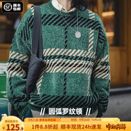 馬登工裝 美式復(fù)古雪尼爾圣誕毛衣男秋季撞色加厚保暖打底套頭針織衫 綠間條 寬松偏大 M