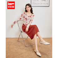 IEF/愛(ài)依服連衣裙2025秋季新款法式溫柔小女人氣質(zhì)設計感里外套裙 紅花 S