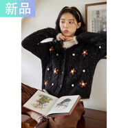 斐特瑪撞色手工鉤花灰色毛衣女慵懶風(fēng)秋冬圓領(lǐng)針織開衫25年新款重工針織 星河黑 M 適合95-115斤