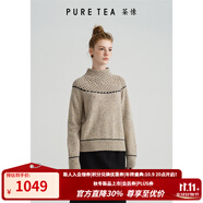 茶·愫【手作鉤織】puretea茶愫鏤空半高領(lǐng)毛衣女套頭針織羊毛2024秋新 淺杏 M