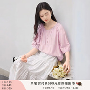 香影中袖襯衫女圓領(lǐng)2025夏裝新款慵懶泡泡袖氣質(zhì)淑女寬松藍(lán)色上衣 粉色 S 155/80A/85-95斤