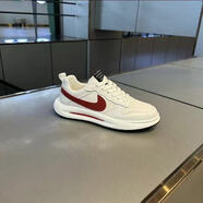 香港專(zhuān)柜代購2025春秋季休閑皮面系帶軟底輕便一腳蹬潮流板鞋男士 白紅色 單層 38 偏大一碼