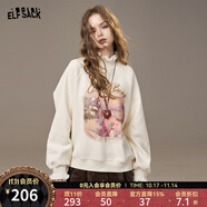 妖精的口袋木耳邊米白色印花圓領(lǐng)衛(wèi)衣女2025年秋季新款寬松上衣 小熊米白色 S