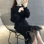 拉夏貝爾（La Chapelle）針織連衣裙女裝2025年秋冬季新款韓版小個(gè)子兩件套裝打底裙子女 黑色 XL 建議120-130斤