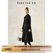 茶·愫【毛毛紗立體提花】puretea茶愫撞料拼接連衣裙百褶裙2024秋新款 石墨黑 L