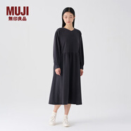 無(wú)印良品（MUJI）女式法蘭絨抽褶連衣裙女裝裙子長(cháng)袖秋冬季打底裙純棉BC08CC4A 炭灰色 L (165/88A)