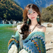 EEEZA斗篷民族風(fēng)披肩云南麗江川西旅游穿搭新疆西藏針織披風(fēng)外搭圍巾女 閨蜜出游兩件裝【下單備注款式或編號，無(wú)備注隨機發(fā)】