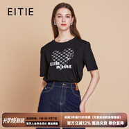 愛(ài)特愛(ài)（EITIE）簡(jiǎn)約logo印花短袖T恤女2025秋季新款寬松顯瘦圓領(lǐng)上衣7702404 極簡(jiǎn)黑20 L (165)