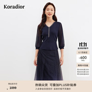 珂萊蒂爾女裝通勤百搭冰絲面料漸變網(wǎng)紗v領(lǐng)連衣裙 灰紫紅 S