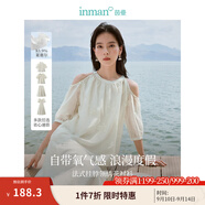 茵曼（INMAN）萊賽爾天絲刺繡圓領(lǐng)襯衫2025夏季新款女裝寬松洋氣短袖上衣 淡香杏露肩襯衫-18424256 XL