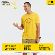 camel active德國駱駝動(dòng)感男裝2025夏季戶(hù)外休閑山系露營(yíng)純棉多色百搭圓領(lǐng)短袖 033淺黃3 M