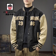 AEMAPE春秋麂皮絨潮流立領(lǐng)防風(fēng)運動(dòng)棒球服男士潮牌日系寬松復古高端夾克 B02黑色夾克 XL 合適體重145-160斤