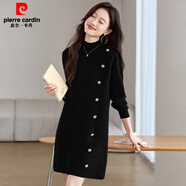 皮爾卡丹（pierre cardin）加厚毛衣女秋冬2025新款中長(cháng)款針織連衣裙內搭大衣 黑色 L
