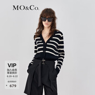 MO&Co.小香風(fēng)針織衫條紋短款千金針織開(kāi)衫摩安珂 黑白條色-第2批 S 160