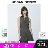 UR七夕2025夏季新款女裝格雷系蝴蝶結系帶無(wú)袖連衣裙UWG750085 深灰花灰 L