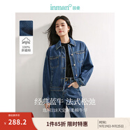 茵曼（INMAN）章若楠同款復古休閑女裝短款牛仔外套2025年秋季新款長袖上衣 牛仔藍-經(jīng)典款-18438139 S