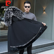 皮爾卡丹高檔海寧派克服男2025新款皮草可拆卸貂毛內膽毛毛袖中老年外套 黑殼+兔毛內膽+白尖貉子毛衣領(lǐng)+棉衣袖 2XL 54碼（135-150斤）