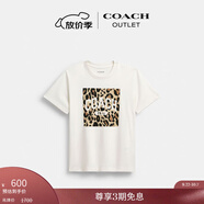 蔻馳（COACH）奧萊女士 T恤短袖 豹紋經(jīng)典標志 白色 M