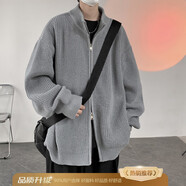 主意范（ZHUYIFAN）雙拉鏈開(kāi)衫毛衣外套男半高領(lǐng)加厚保暖秋冬oversize情侶針織衫夾克 灰色半高領(lǐng)（高品質(zhì)升級版） L 100-125斤