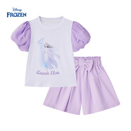 迪士尼寶寶（Disney Baby）迪士尼童裝女童短袖短褲套裝洋氣夏季2025新款T恤純棉兒童兩件套 紫色 130 cm
