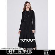 初語(yǔ)氣質(zhì)黑色拼接連衣裙女2024秋冬新款中長(cháng)舒絨燈芯絨保暖長(cháng)裙子 黑色 S