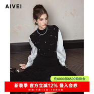 AIVEI欣賀艾薇2024冬季優(yōu)雅浪漫半高領(lǐng)釘珠假兩件針織衫R764003A 黑色 S
