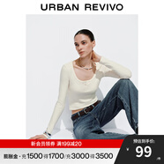 UR2025冬季新款女裝簡(jiǎn)約松弛感亨利領(lǐng)短款修身T恤UYB450013 米黃 M